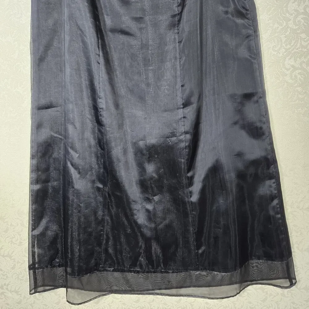 VTG Apostrophe Chiffon Satin Maxi Skirt 12 Black Union Made Label Party Formal